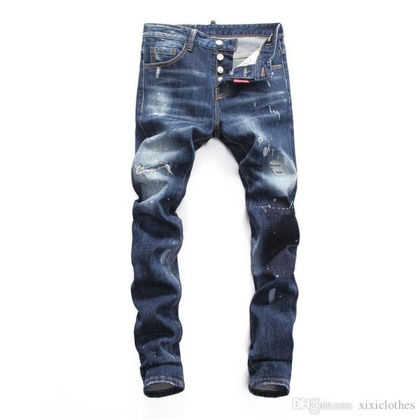

2020 new personality men jeans fashion mens jeans slim casual pants hole stitching white mens pants jeans de designer pour hommes, Blue