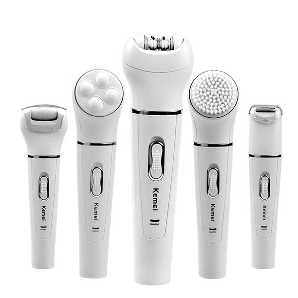 

kemei 5 in 1 epilator women shaver hair removal facial cleansing brush face skin care tool foot callus remover+body massager