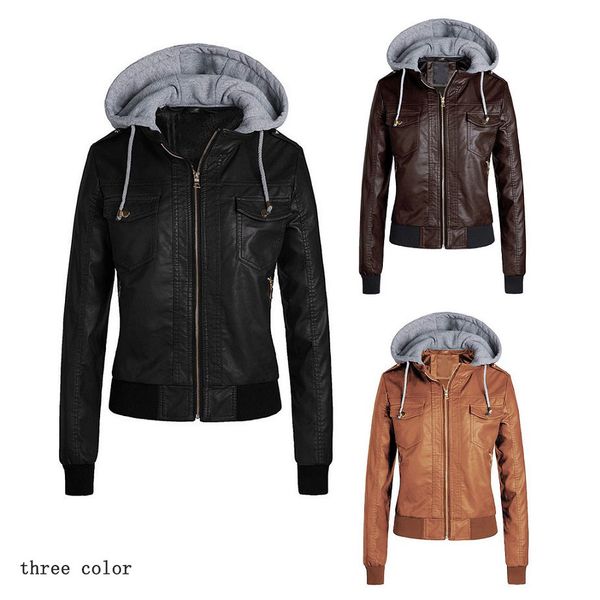

women jackets fashion brand plus size women clothing hooded hat detachable designer jackets for women luxury slim jackets, Black;brown