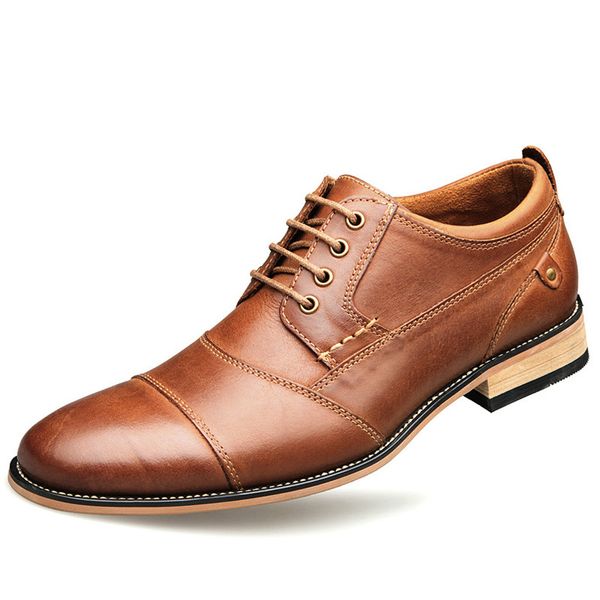 

dropshipping men shoes oxfords british style genuine leather dress shoes business formal men flats plus size, Black