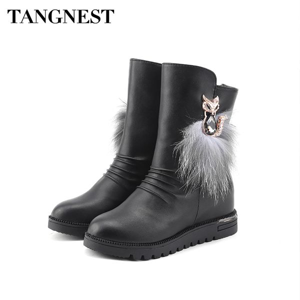 

sailing lu women winter ankle boots height increasing round toe shoes solid casual soft plush shoes resistant sole xwx7300, Black