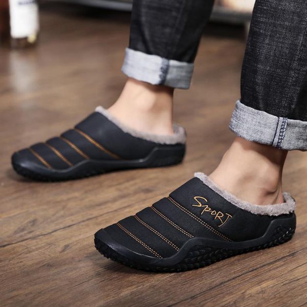 

tide tideest men winter shoes nice fashion leisure men indoor keep warm shoe flat platform household cotton slipper, Black