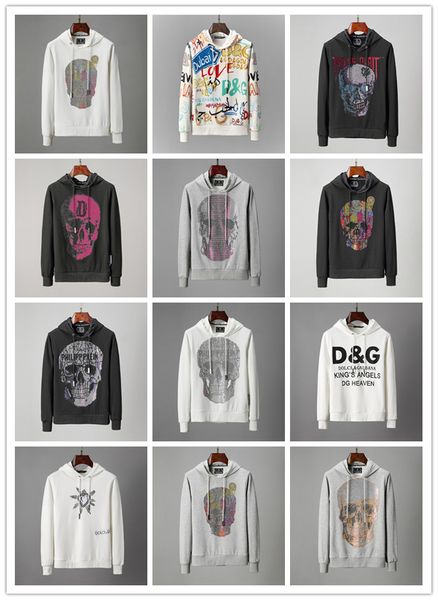 

my brand winter europe italy design sweater fashion men skull print o-neck boxing long sleeve sweatshirt men clothes diamond, Black