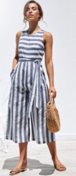 

casual striped jumpsuit women summer tie up rompers o-neck sleeveless jumpsuits cotton wide leg pants overalls, Black;white