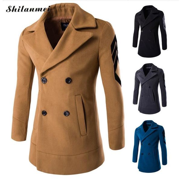 

wholesale- men trench coat classic double breasted trenchcoat masculino male winter clothing casual jackets coats british style overcoat l, Tan;black