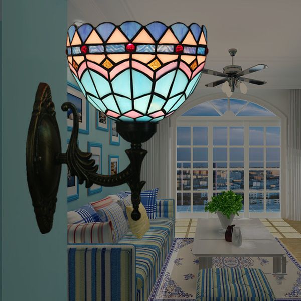 

tiffany style blue glass mirror light led vintage wall lamp home indoor lighting retro wall lights sconce bar stairs appliques murale