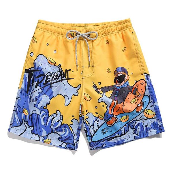 

3d monkey printed beach shorts fast dry man board shorts yellow beach pants m 4xl swim short loose surfing plus size