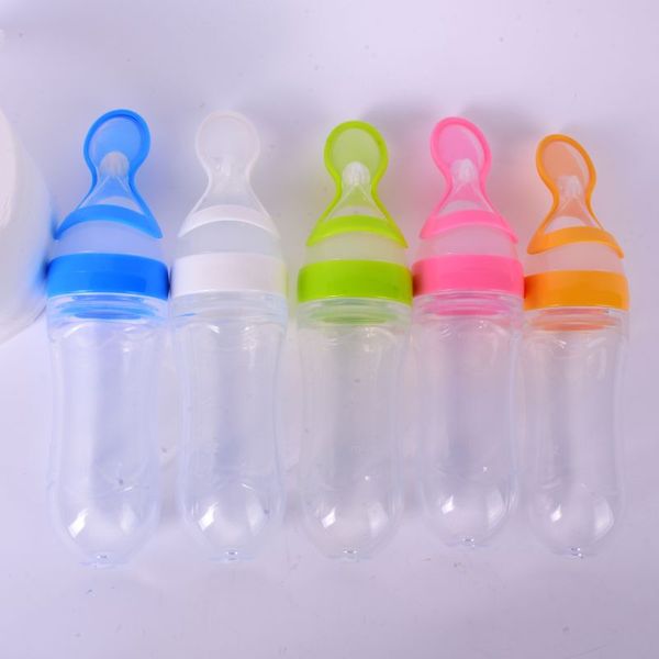 

1 pcs lovely baby infant rice cereal candy color spoon squeeze water bottle silicone weaning tableware home kitchen accessories