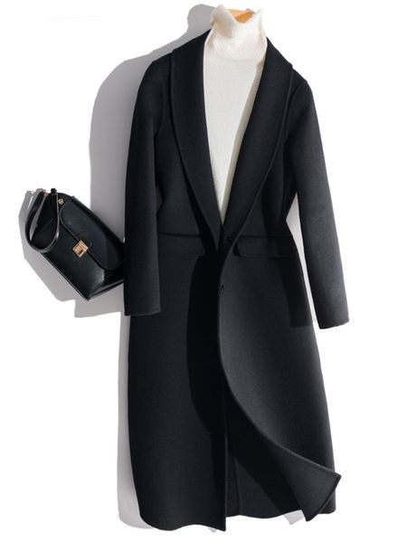 

kmetram 100% wool coat spring jacket women clothes 2019 double-side long woolen coats and jackets women abrigo mujer my2803, Black