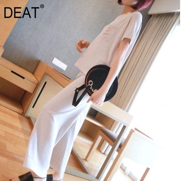 

deat] new spring fast delivery knit suit women mature elegant short sleeve pocket hole loose leisure solid elastic pants ap706, White