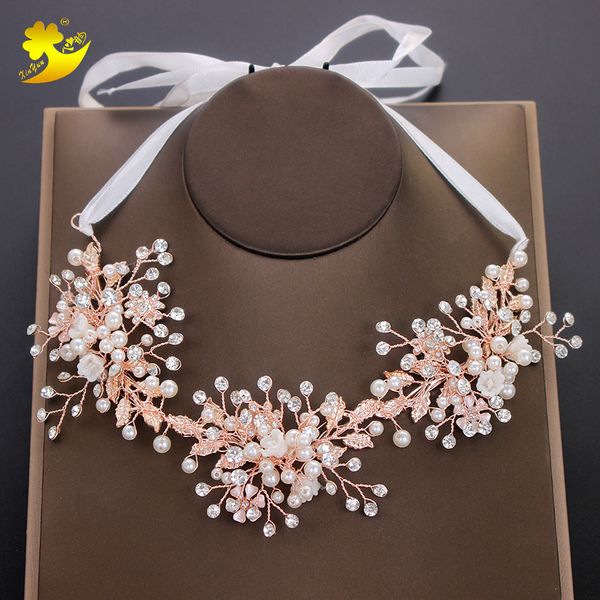 

xinyun new coming different colors handmade bride handband crystal beads women hair accessories hair jewelry wedding hair vine, Golden;white