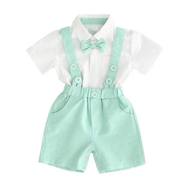 

toddler baby boy gentleman suits short sleeve shirt suspender shorts outfit set, White