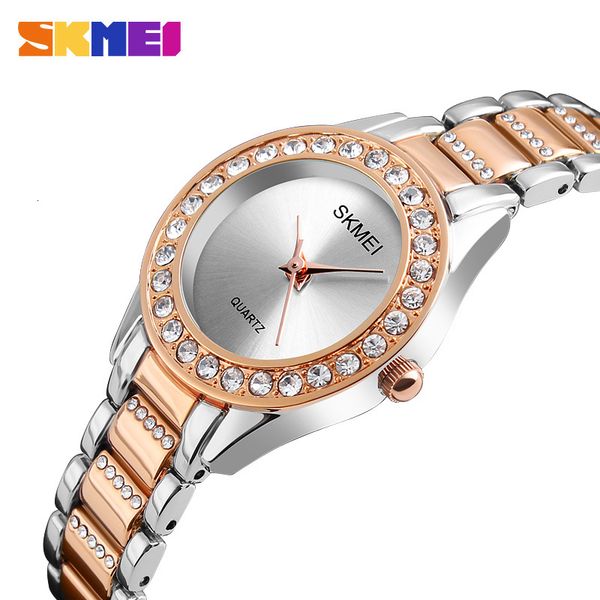 

new skmei clock blue clock fashion women's quartz stainless steel band watch three-dimensional waterproof watch fermino 1262, Slivery;brown