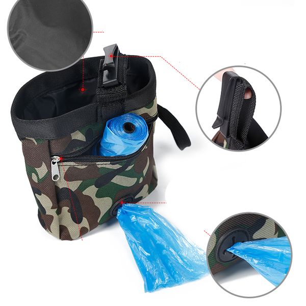 

pet dog treat bag outdoor walking training bags food snack feed bait pouch with belt clip and phone pocket, built-in poop bag dispenser