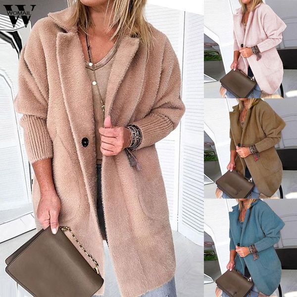 

женские пальто женские дамы теплое пальто куртка отворот зима длинные верхняя одежда топы пальто женщин 2019 s, Black