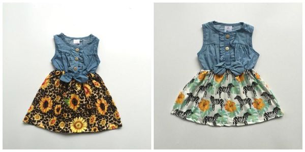 

baby girls children clothes cotton leopard sunflower zebra mint denim blue ruffle dress boutique summer floral tie knee length, Red;yellow