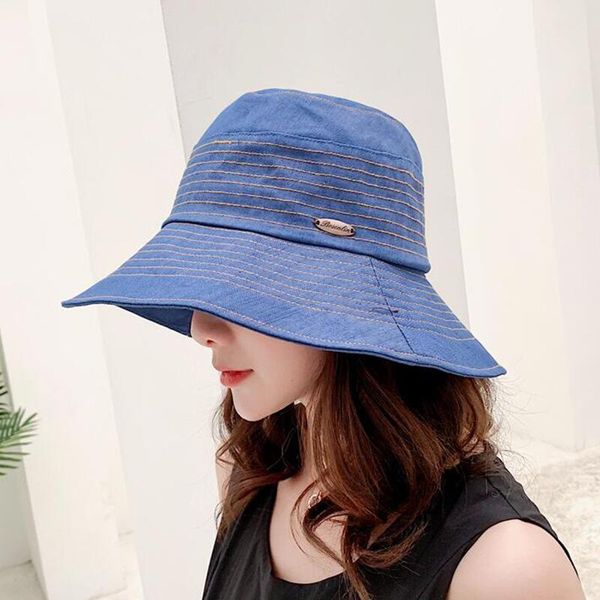 

spring summer women hat flat linen bucket hat for women travel sun japanese foldable solid color female simple fisherman, Blue;gray