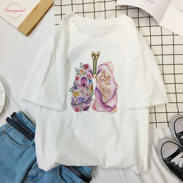 

heart lung apparatus art flower print harajuku women tees loose funny ulzzang tumblr casual fashion summer womens t shirt, White