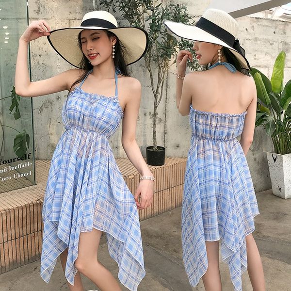 

female super fairy lace swimsuit three-piece set holiday spring belly covered plaid swimsuit, White;black