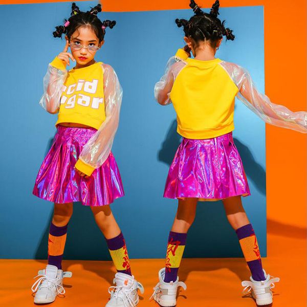 

kids sequined hip hop clothing suits dance costumes girls shirt skirt jazz ballroom dancing outfits stage clothes wear, Black;red