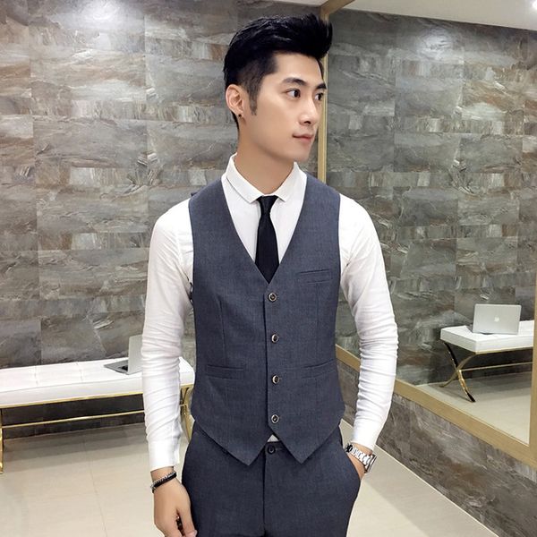

men's suit vest high-end business casual solid color v-neck dress slim men stitched pocket fashion men's vests, Black;white