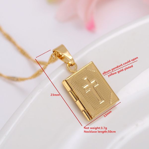 

bible 14 k yellow gold gf box open pendant necklace chains crosses jewelry christianity/catholicism crucifix religious, Silver