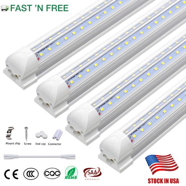 

stock in us v-shaped integrate t8 led tube light 2 4 5 6 8 feet led fluorescent lamp 120w 8ft 4rows led light tubes cooler door lighting