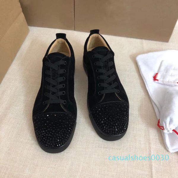 

fashion designer spikes flats shoes red bottom shoes for women mens luxury party lovers genuine leather sneakers 30c, Black