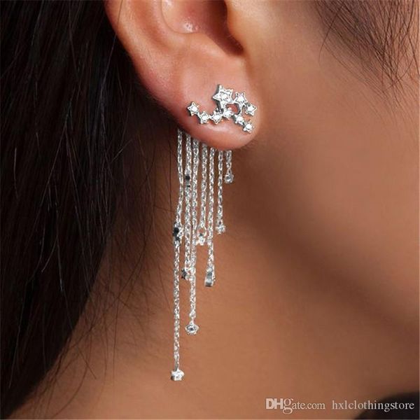 

jiaju fashion women stylish gold/ silver color star streamlined tassel long crystal earrings women girl jewelry pendante femme