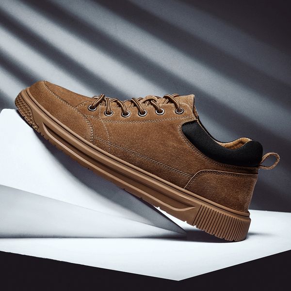 

2019 spring leather men's shoes lace-up man outdoor casual shoes thick bottom stitch non-slip male vintage tooling, Black