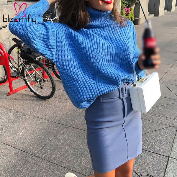 

women turtleneck sweaters casual loose jumpers 2019 autumn winter warm knitwear long sleeve knitted pullovers femme blue, White;black