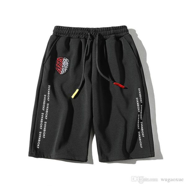 

new pattern letter printing shorts male pants leisure time pants black japanese elastic waist pockets casual shorts, White;black