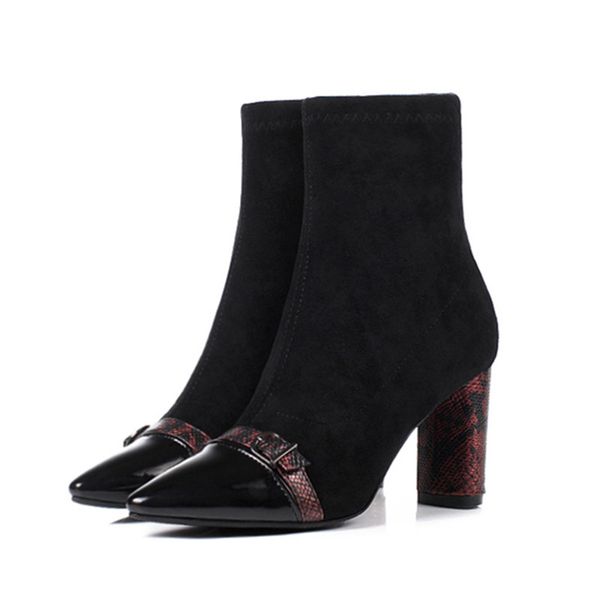 

fashion ladies high heels boots women shoes ladies pointed toe party shoes women ankle boots square heel .5cm a1993, Black