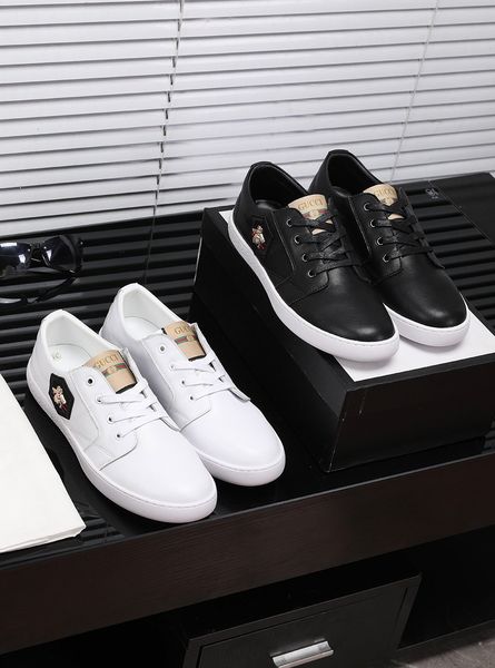 

new style high-end luxury men's casual sports shoes fashion design brand platform lace-up men's shoes small bee embroidery pattern, Black