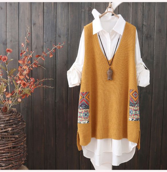 

spring and autumn new knit vest female loose v-neck long casual sleeveless sweater, Black;white