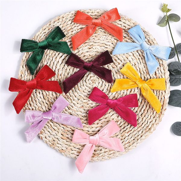 

solid color bow hair clip velet ribbon bows clips hairpin women girls hair bows boutique clip headware accessories, Slivery;white