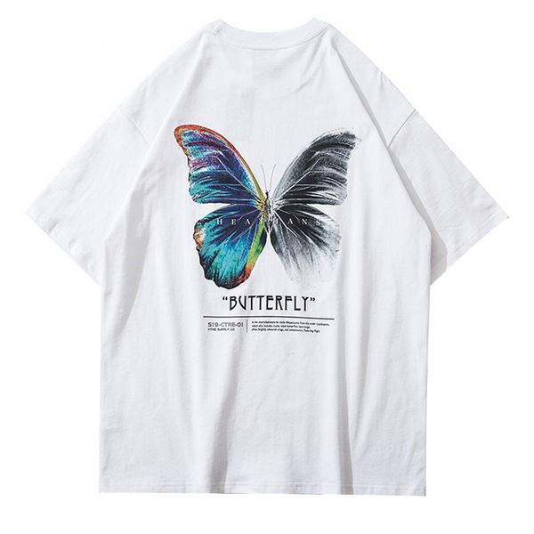 

butterfly print short sleeve tshirts streetwear hip hop casual loose fashion tees shirts men harajuku summer male, White;black