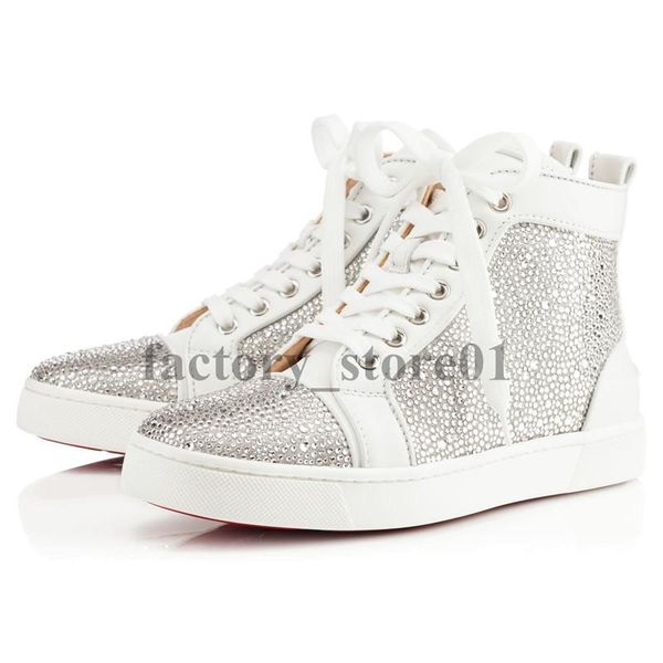 

with box womens casual shoe prefer luxury party shoes spikes red bottom sneaker flat mens high lace-up fashion wedding gift birthday055, Black