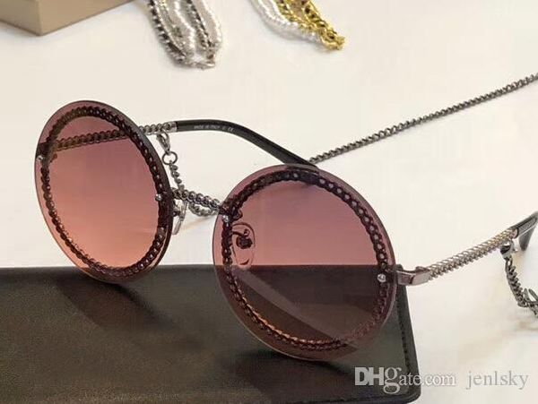 

fashion round sunglasses chain necklace sonnenbrille gafas de sol women fashion rimless sunglasses glasses new with box, White;black