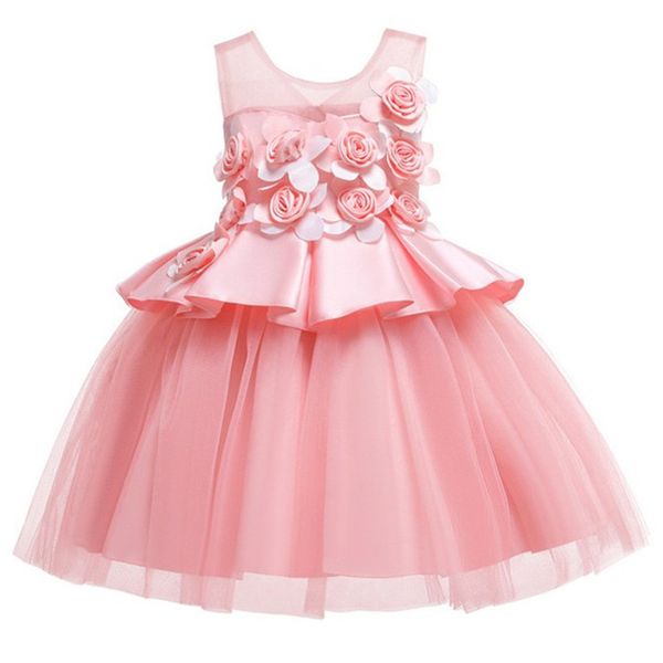 

elegant girls new lace puff princess dress baby wedding birthday dress girls dance party 2019 children's wear y200226, Red;yellow