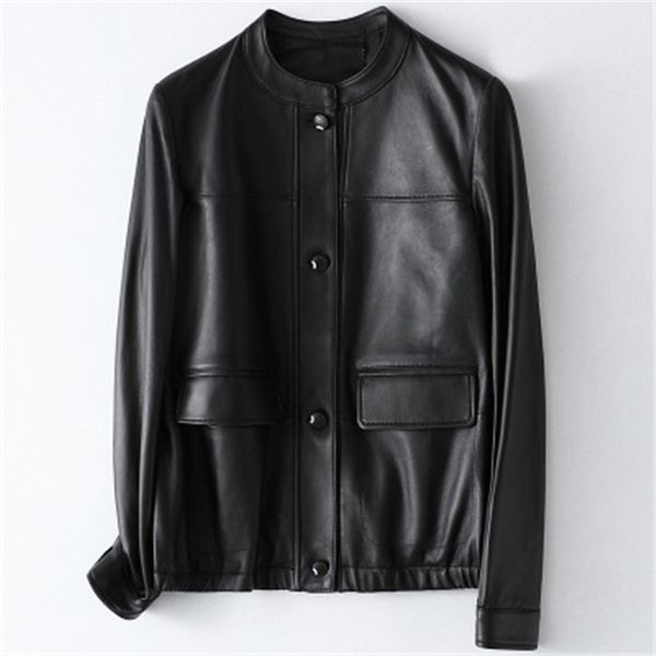 

2020 women spring genuine real sheep leather jacket h60, Black