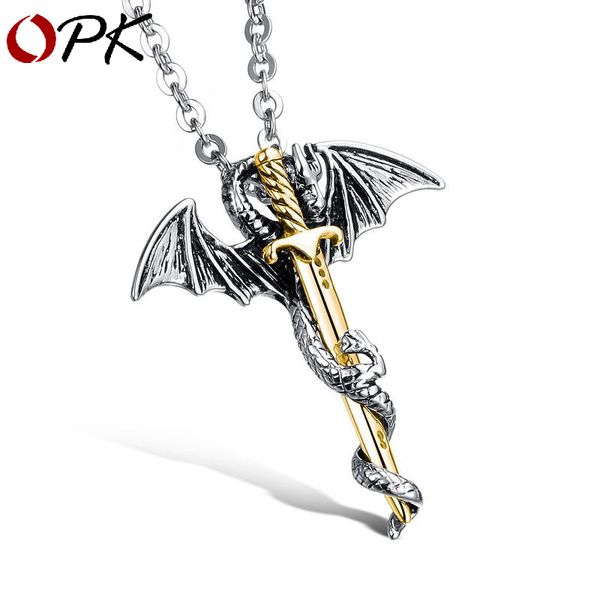

titanium steel necklace for men with golden sword, Silver