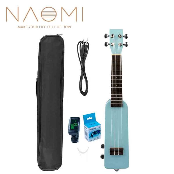

naomi 21" okoume electric ukulele ukelele uke kit + tuner w/gig bag 3.5mm audio cable silent electric ukulele uke-blue