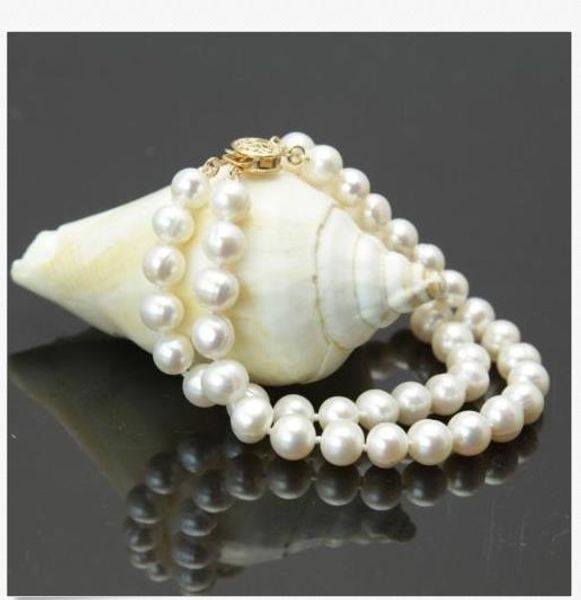 

2 row natural 8-9mm australian south sea white pearl bracelet 7.5-8" 14k gold, Black