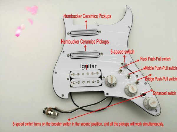 Gitarren-Tonabnehmer mit mehreren Funktionen, Schlagbrett, Humbucker, zweispurige SSH-Gitarren-Super-Kabelbaumbaugruppe, Push-Pull-Potis, 20 verschiedene Sounds