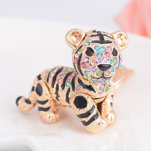 

fashion jewelry key chain creative three-dimensional small tiger rhinestone car key chain ladies bag pendant pendant, Silver