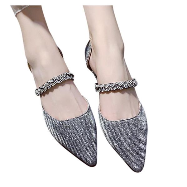

shoes woman 2020 summer sandal women's ladies fashion casual pointed toe slip on crystal bling low heels shoes women shoes#f11#6, Black