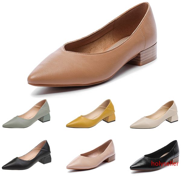 

2020 fashion women s casual leather shoes pure color mid-heeled shoes with pointed shallow mouth outdoor jogging walking shoes main14