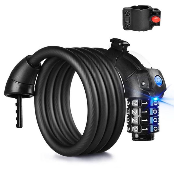 

led mental bicycle lock combination bike cable lock bicycle heavy duty thick cycle bike security