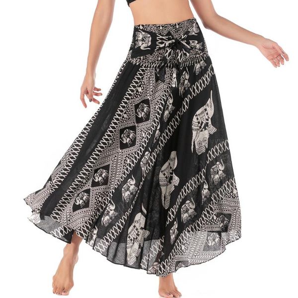 

jaycosin skirt women long hippie bohemian gypsy boho flowers elastic waist floral halter ankle-length skirt ropa mujer sexy, Black